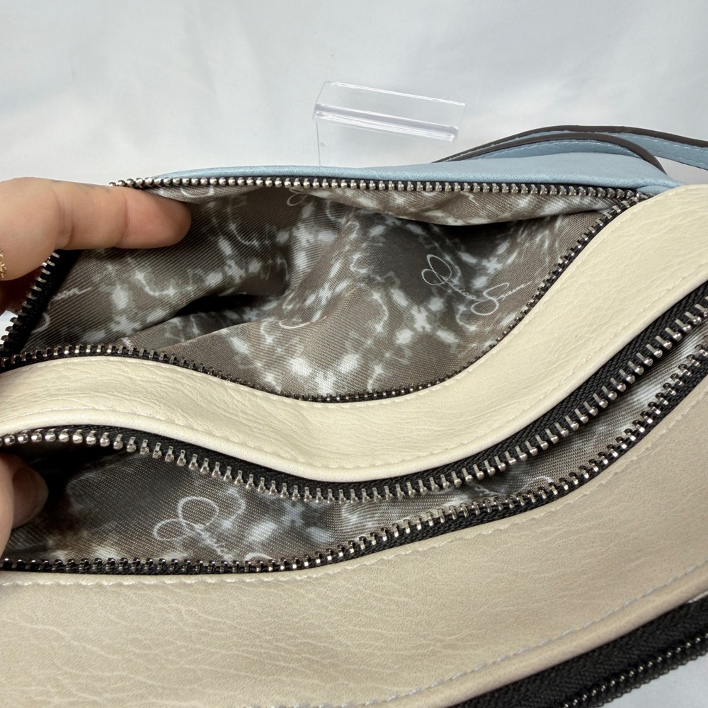 Jessica Simpson Crossbody Bag Womens Small Blue Cream Triple Zip Colorblock - Picture 6 of 11